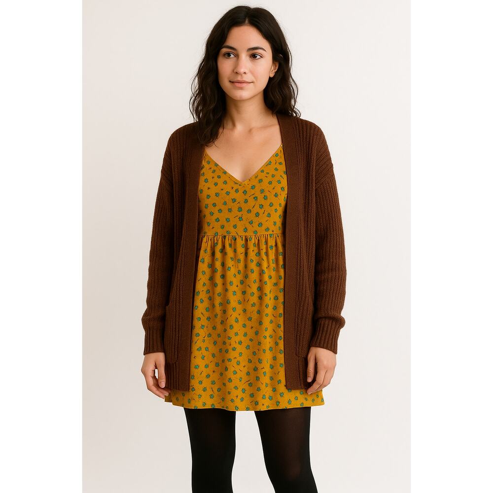 Mustard Floral Sundress Womens Small Spaghetti Strap V Neck
